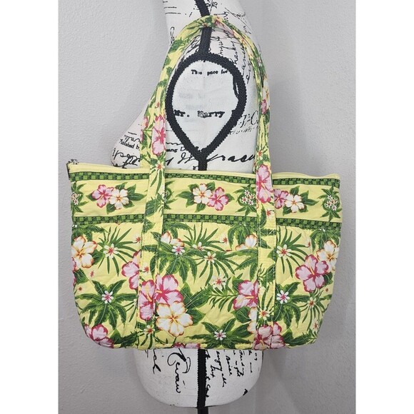 Americana By Sharif Handbags - Americana By Sharif Tote Bag Quilted Yellow Pink Green Floral Shoulder Bag